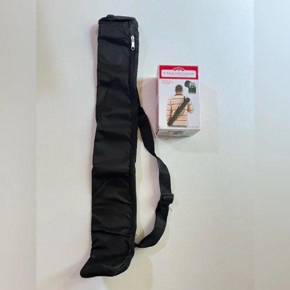 Black Insulated Soft 6-Pack Can Cooler Sling Sleeve Adjustable Shoulder Strap - Picture 2 of 6